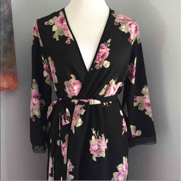 Oscar de la Renta Black floral Robe / Dress vintage - Picture 5 of 6